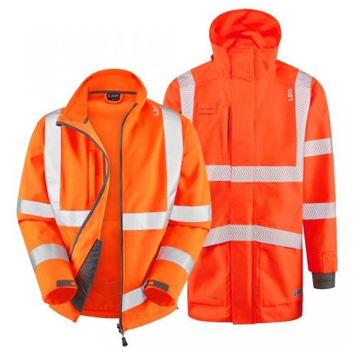 Leo Workwear Clovelly With Buckland Class 3 Hi-Vis Orange Anorak Softshell Jacket Leo Workwear Clovelly With Buckland Class 3 Hi-Vis Orange Anorak Softshell Jacket
